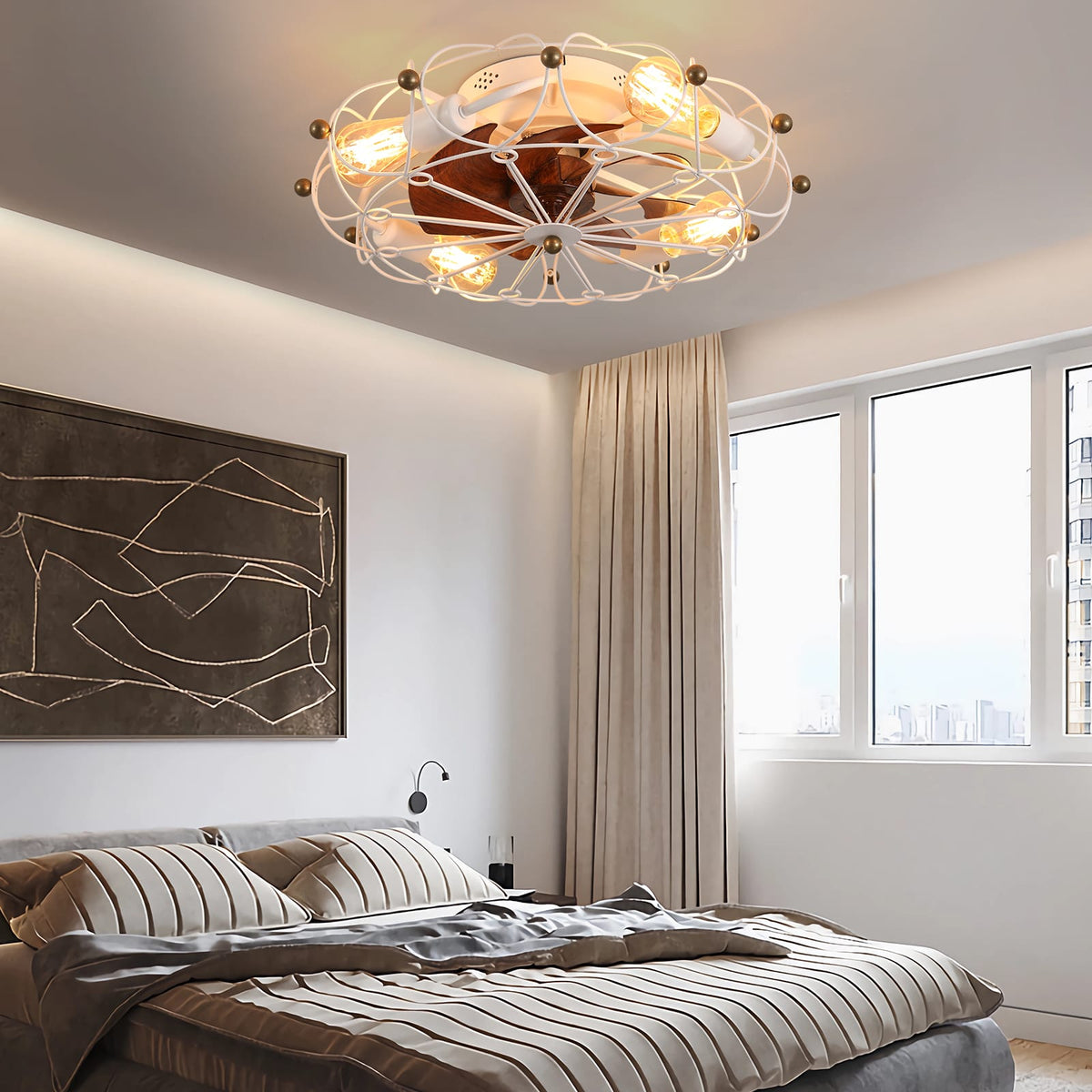 White ABS Modern Ceiling Fan with Lights
