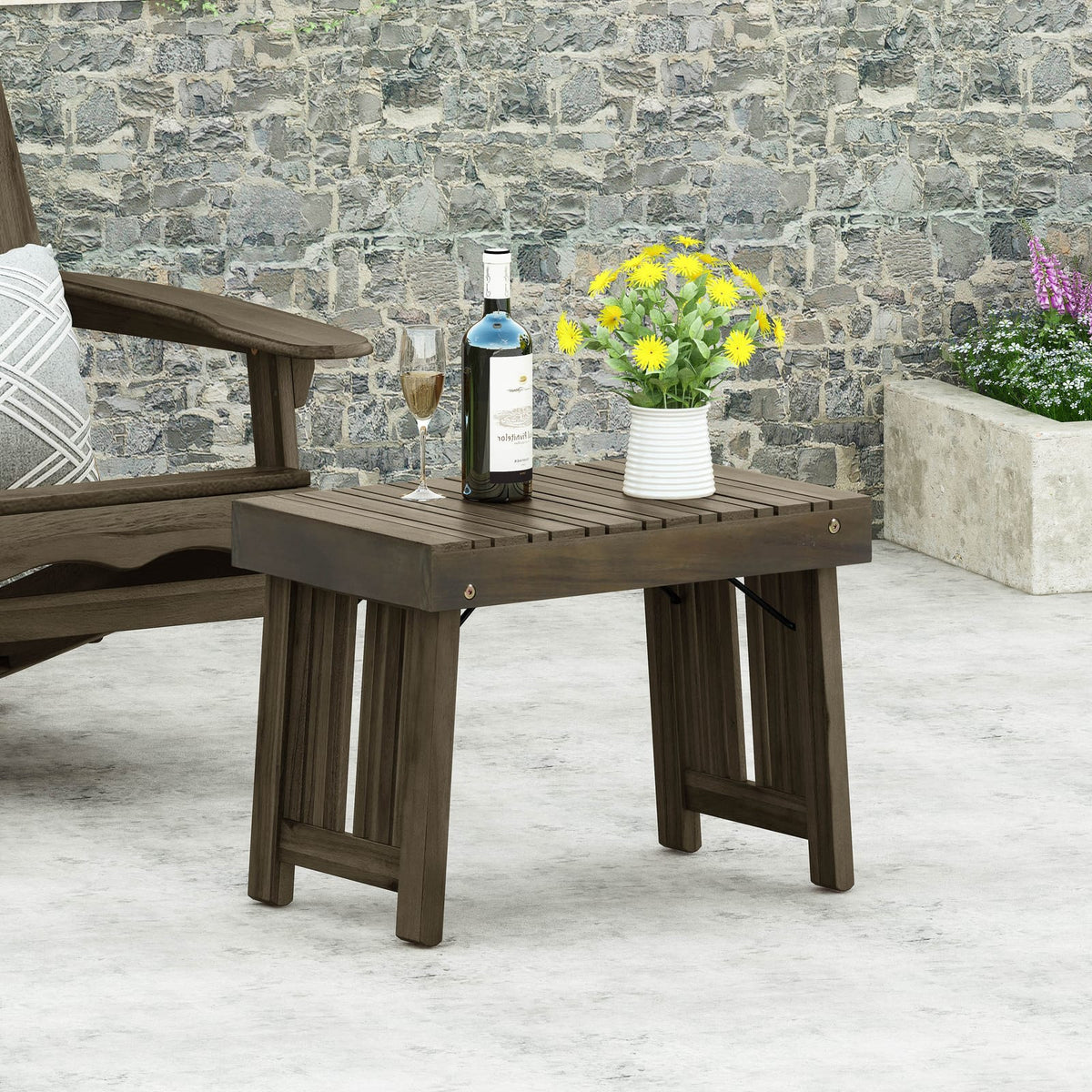 Foldable Grey Acacia Wood Side Table for Garden or Poolside Decor