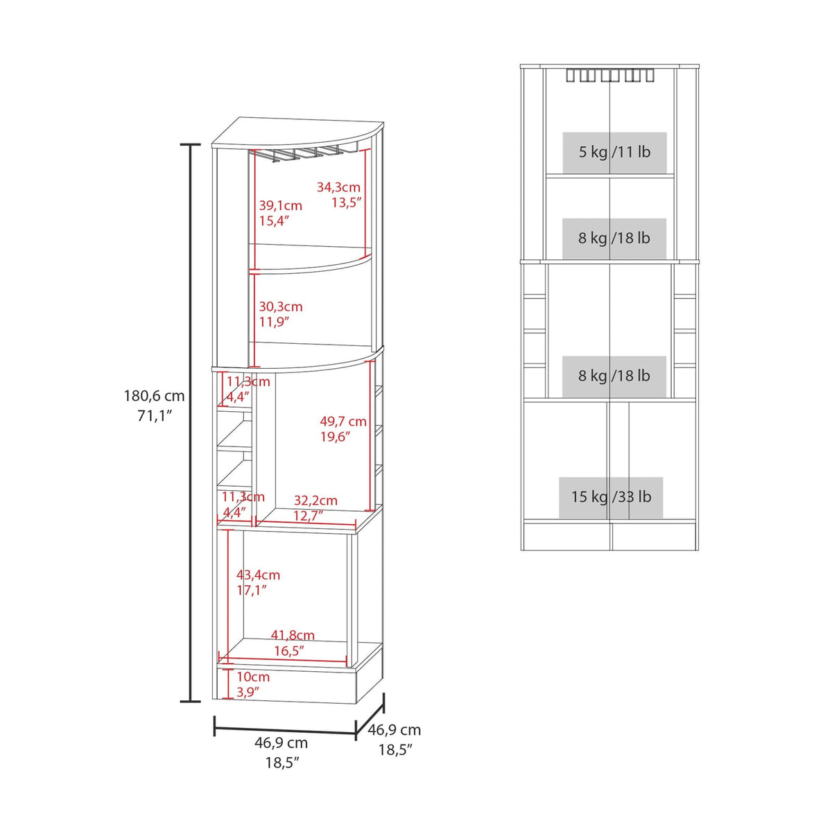 White Corner Bar Cabinet with Wine Storage - Freestanding Shelves