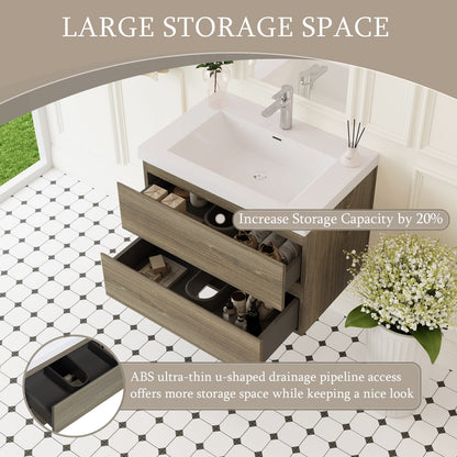 29.5 Inch Grey Floating Bathroom Vanity with Resin Countertop