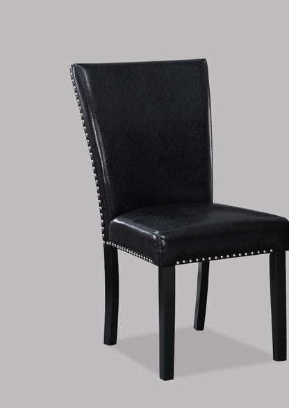 Black Faux Leather Dining Chairs with Wood Frame for Contemporary Kitchen Seating
