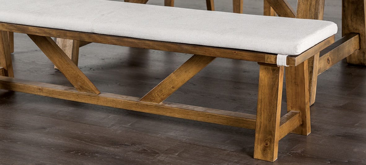 Modern Upholstered Bench - Brown & White Fabric, Rustic Style