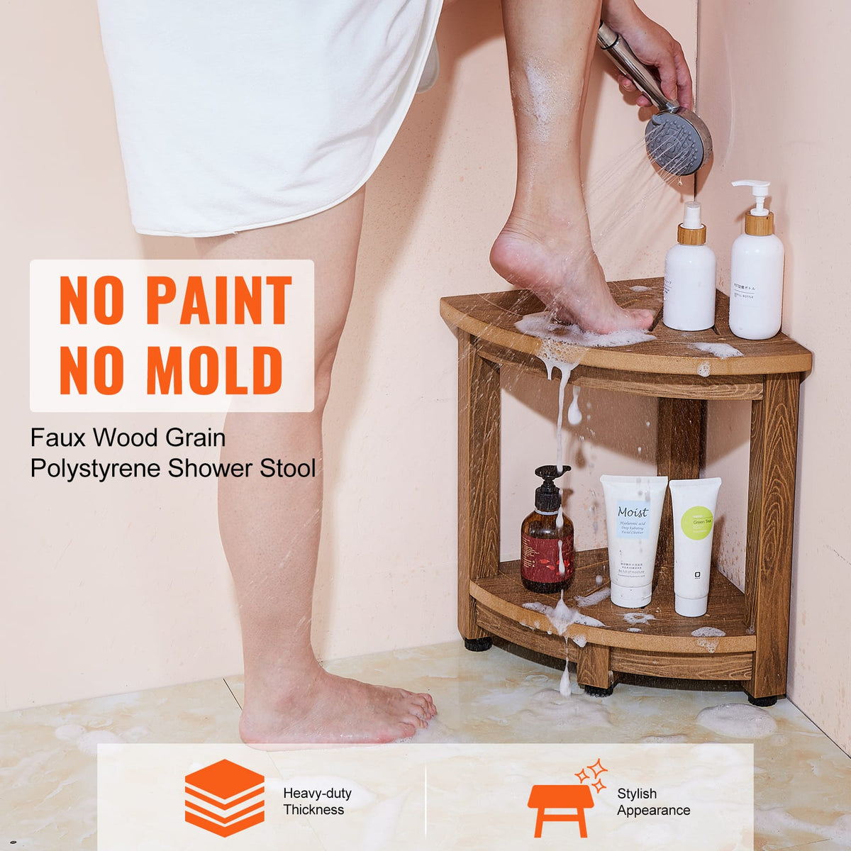 Teak Corner Shower Bench - Waterproof & Durable Storage Stool