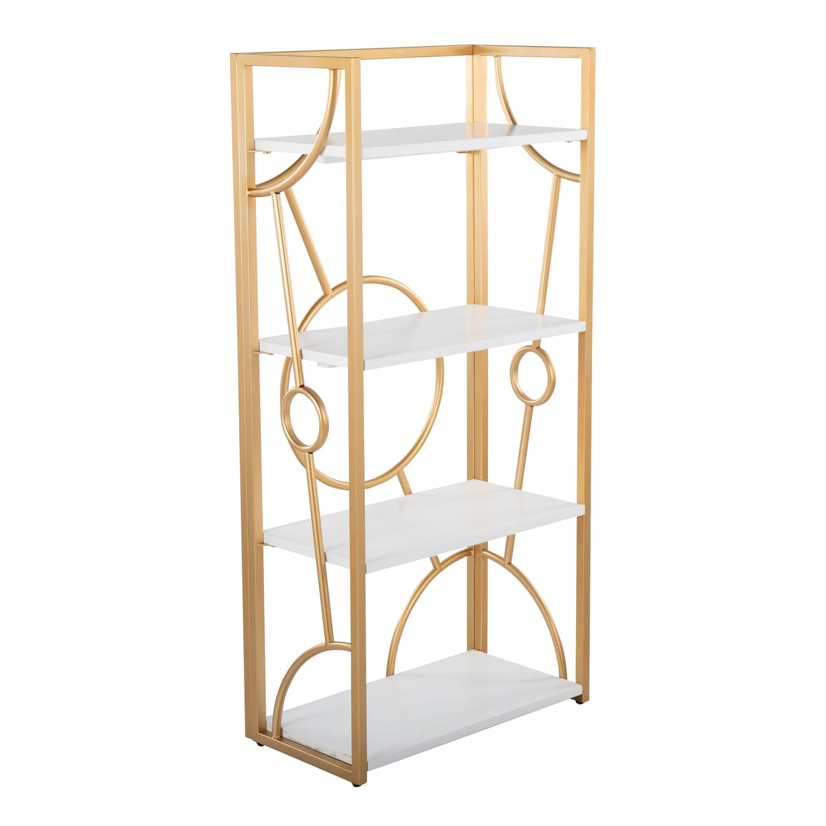 Contemporary White Bookcase - Gold Metal Shelving Unit