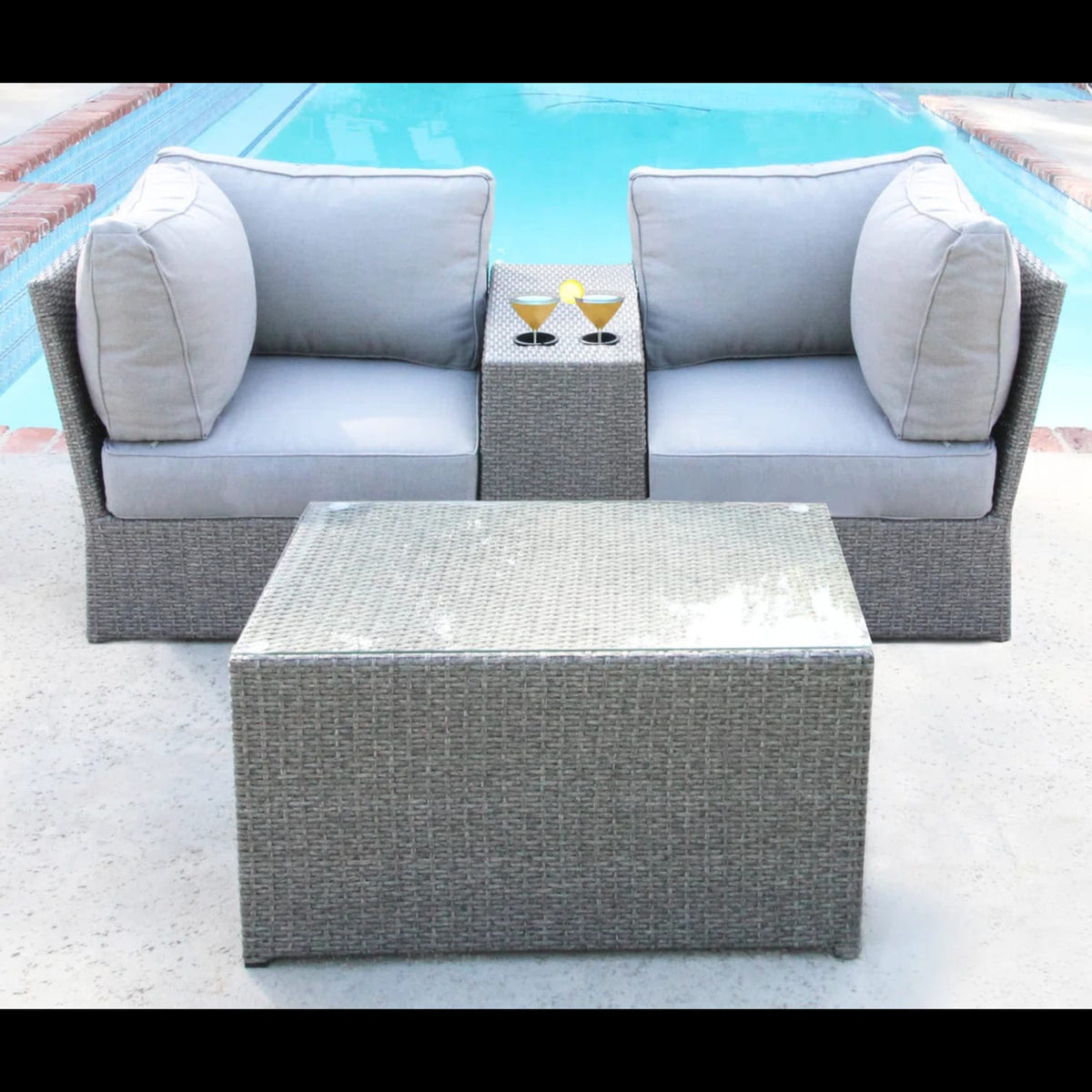 Grey Wicker Loveseat Patio Furniture Set with Cushions