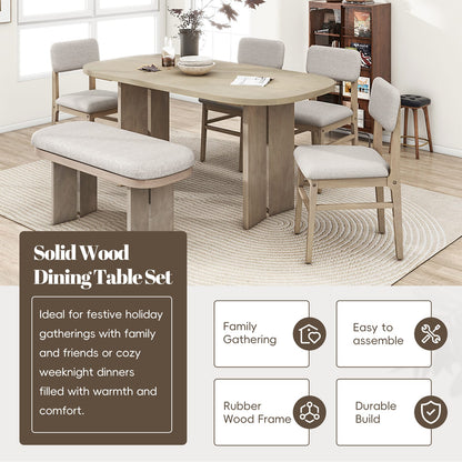 TOPMAX Solid Wood Dining Table Set - 6 Piece Farmhouse Style
