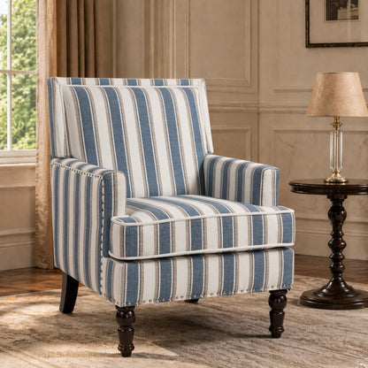 Upholstered Accent Chair Blue & White Striped - Vintage Style