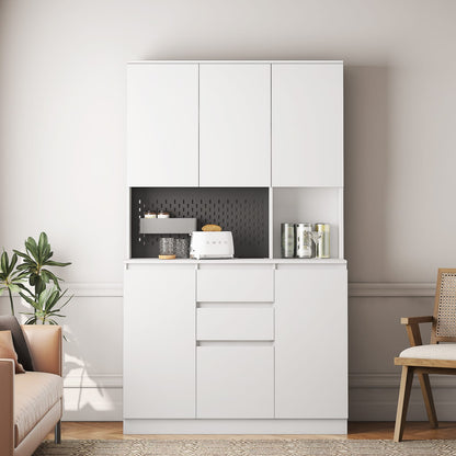 74" Kitchen Pantry Cabinet - White Particle Board Buffet Server