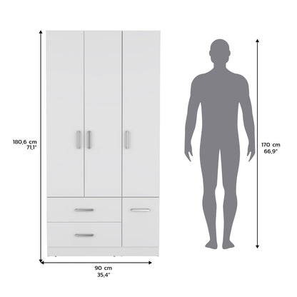 71" White Wardrobe with Hanging Rail & 6 Shelves for Bedroom
