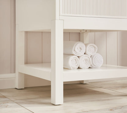 White Solid Wood Bathroom Vanity with Storage