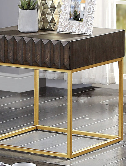 Gold Walnut End Table - Contemporary Metal Design for Living Room