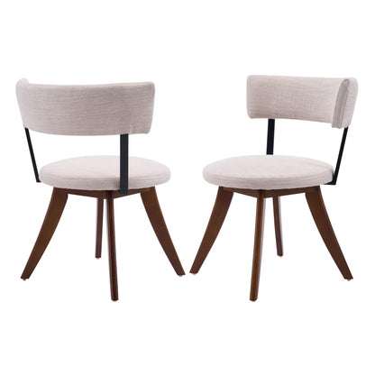 Beige Walnut Dining Chairs Set of 2 - Modern Upholstered Chairs