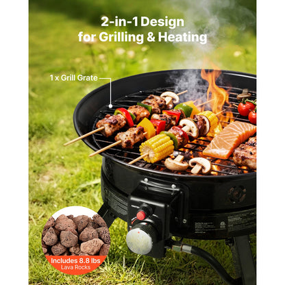 19 Inch Portable Propane Fire Pit - Black Stainless Steel Outdoor Heating