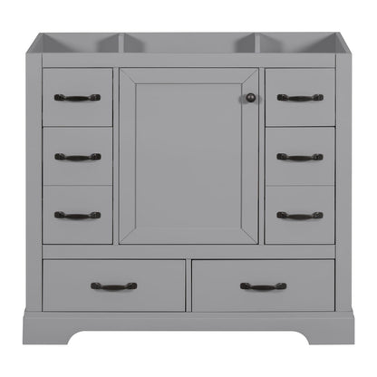 Grey Solid Wood Bathroom Vanity Cabinet Base with Six Drawers