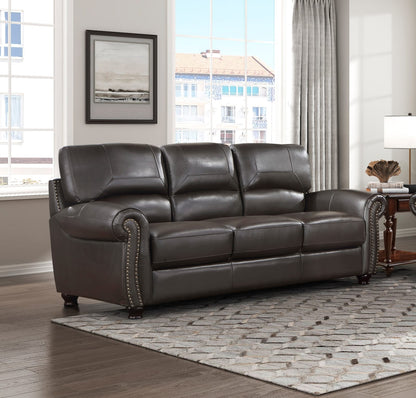 Dark Brown 3 Seat Leather Sofa - Classic Style for Living Room