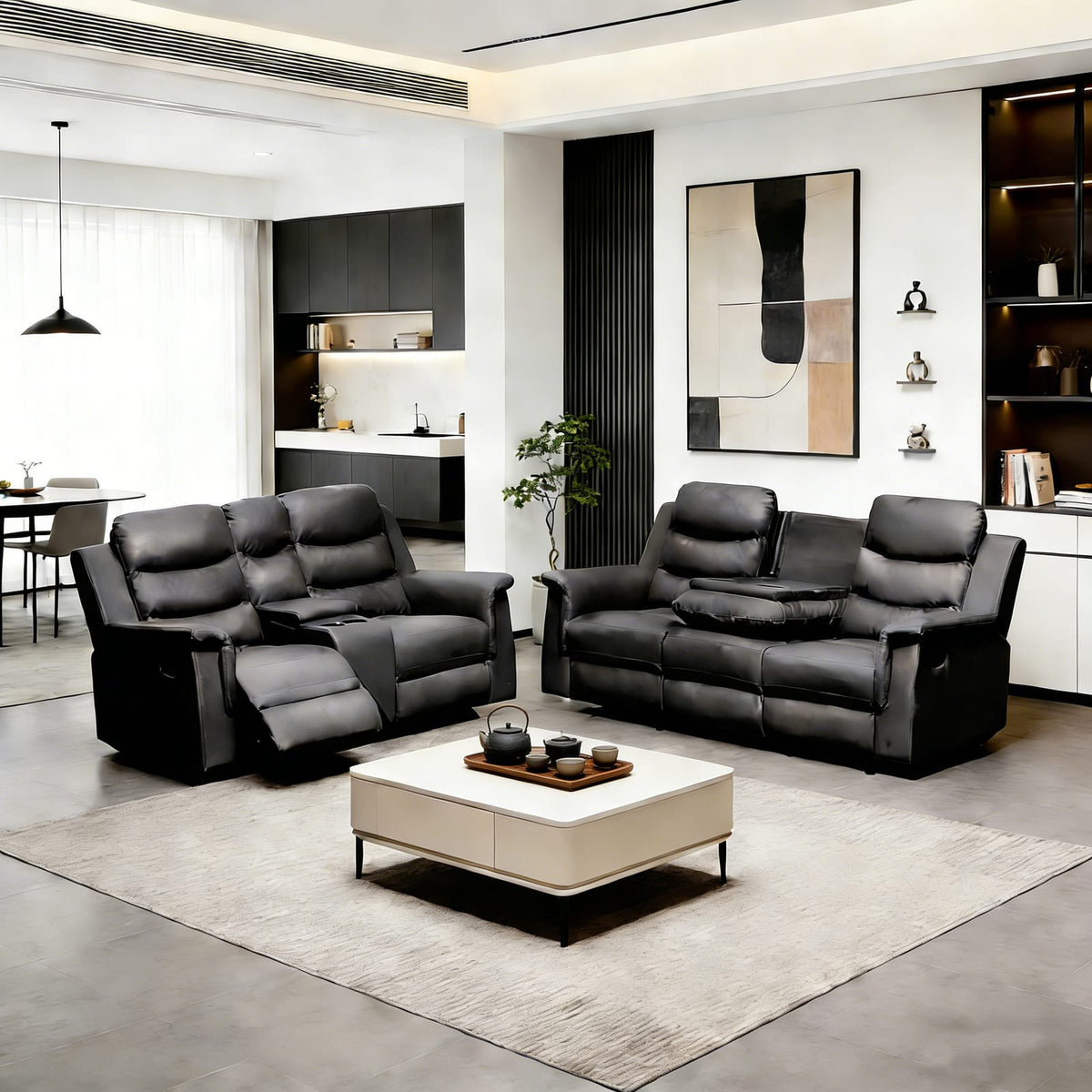 Black PU 5 Seat Recliner Sectional Sofa Cover