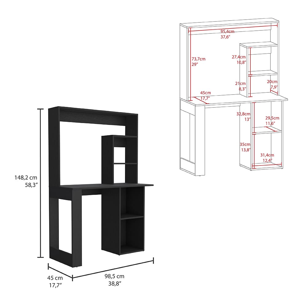 Black Computer Desk With Hutch & Shelves - Office Desk