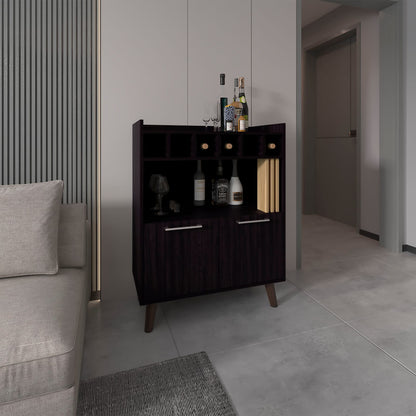 Black & Natural Oak Bar Cabinet - 2 Doors, 1 Shelf