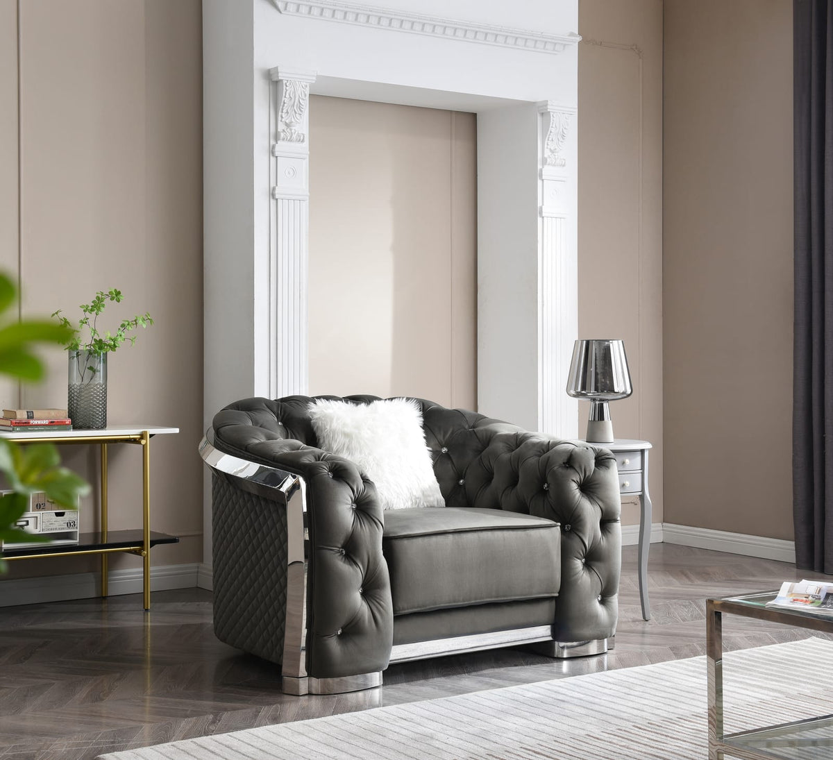 Sophisticated Gray Accent Chair - Velvet Comfort