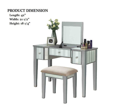 Solid Wood Transitional Vanity with Storage Drawers in Silver for Bedroom