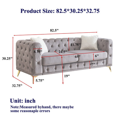 Black Velvet 3 Seat Chesterfield Sofa with Tufting for Living Room