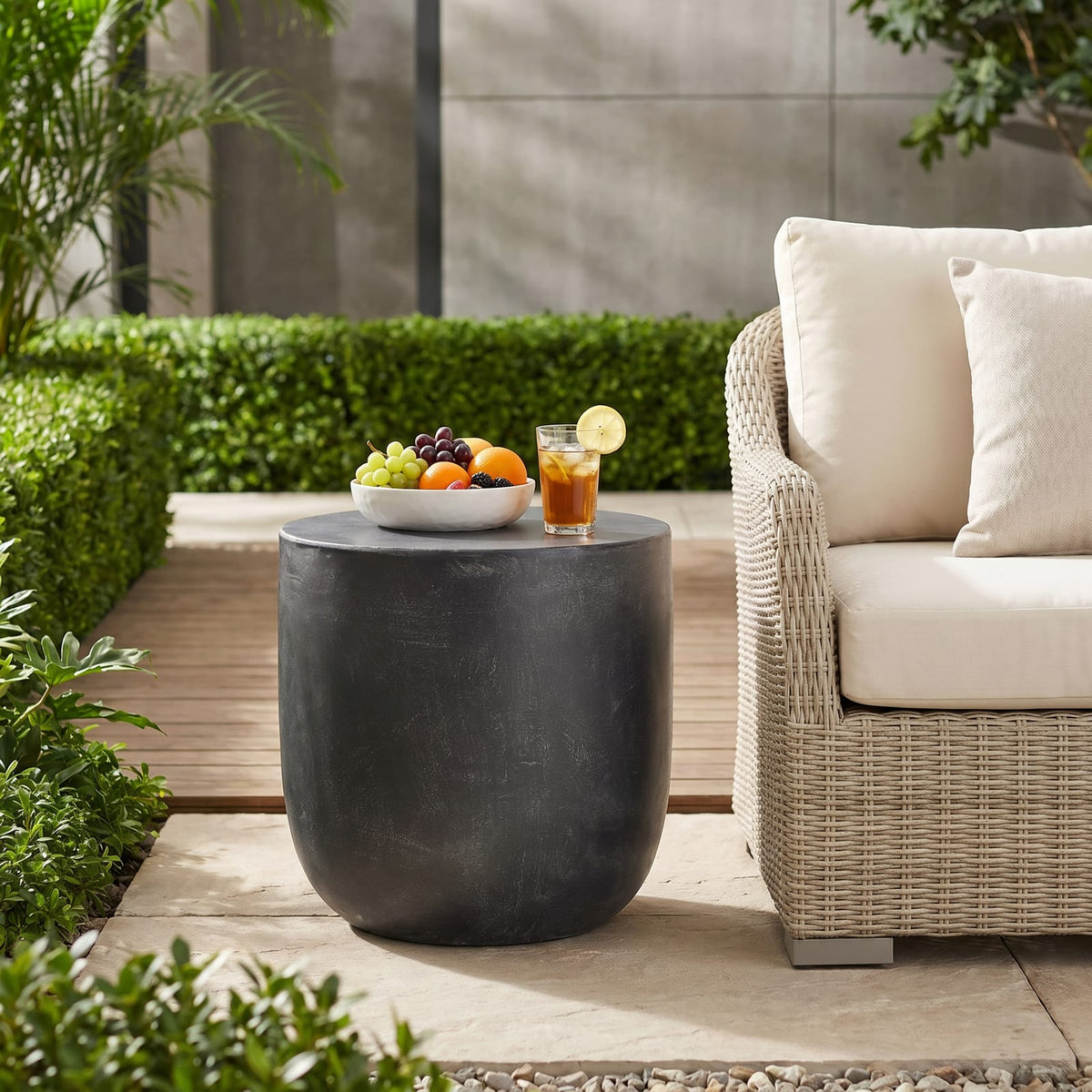 Lightweight Concrete Outdoor Side Table - Matte Black