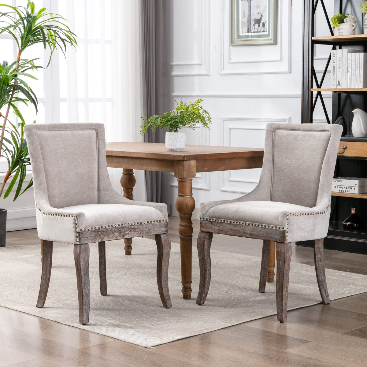 A&A Furniture Ultra Side Dining Chair - Beige Set of 2
