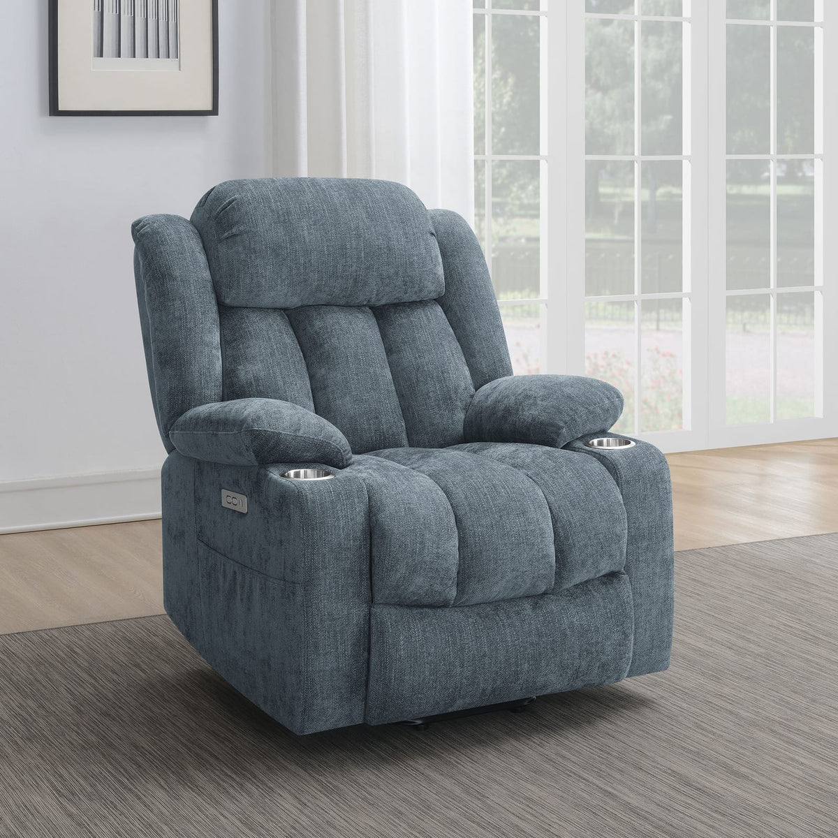 Beca Slate Blue Upholstered Power Lift Recliner - Comfortable & Convenient