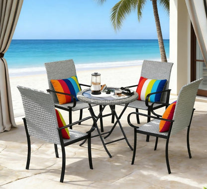 Gray Rattan Dining Chairs Set - 4 Piece Outdoor Patio Set