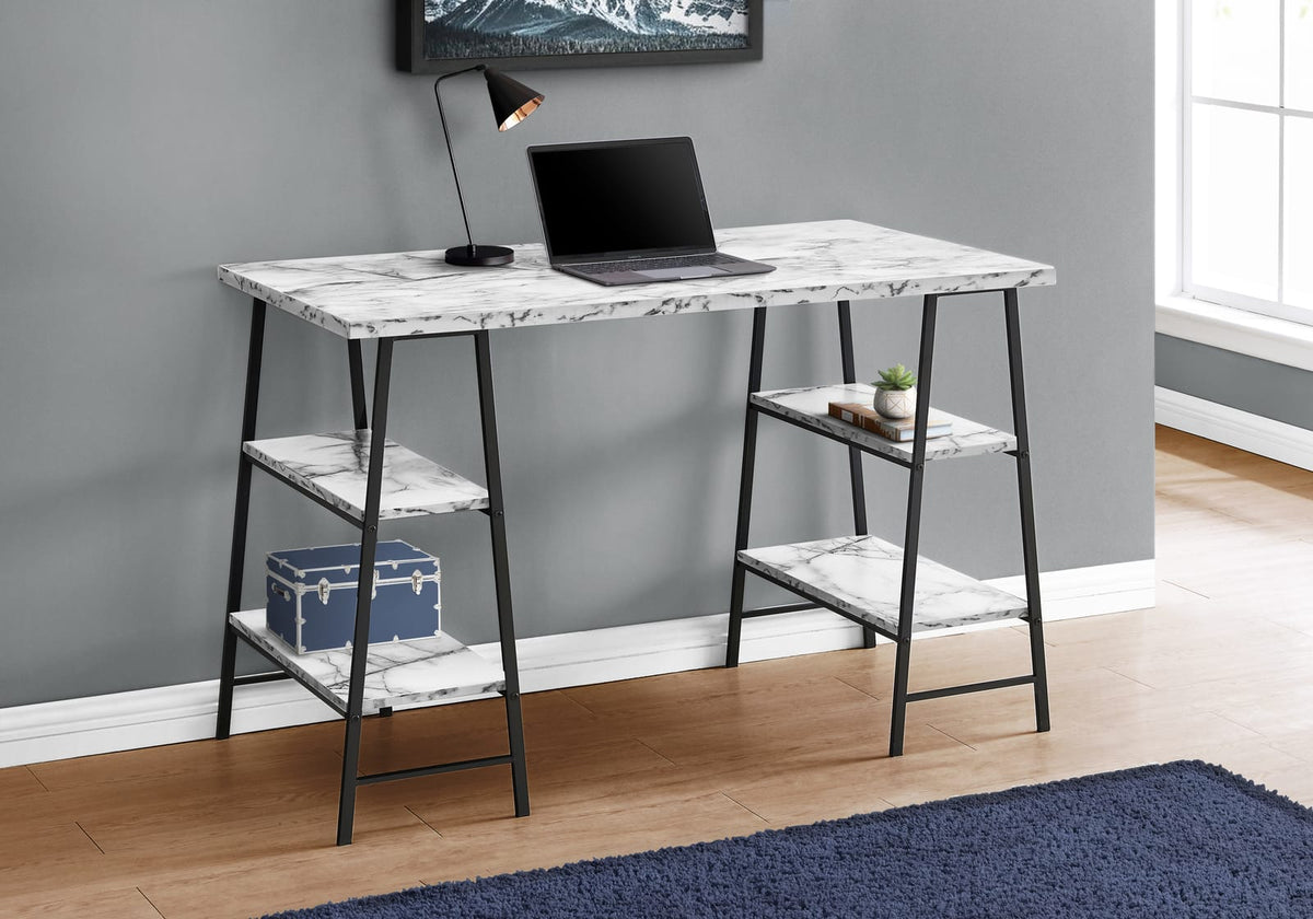 Computer Desk, White Metal & Laminate - 48" Storage Shelves