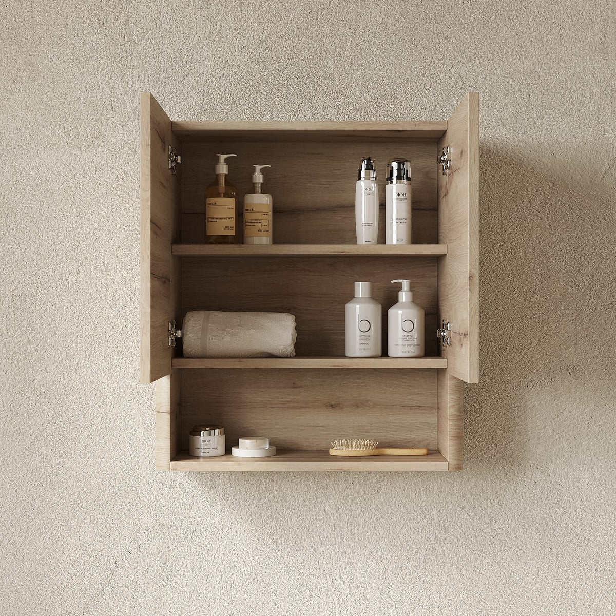 26" White Oak Bathroom Storage Cabinet with 2 Doors