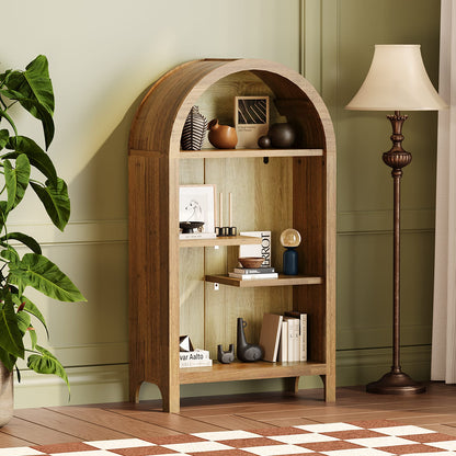 Walnut Melamine Arched Display Cabinet for Entryway or Living Room Storage