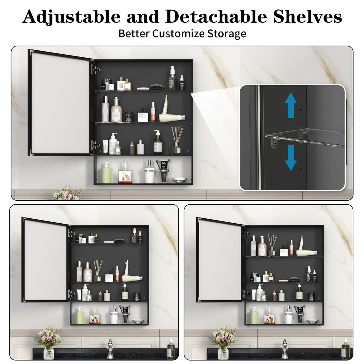 Black Bathroom Mirror with Storage Cabinet