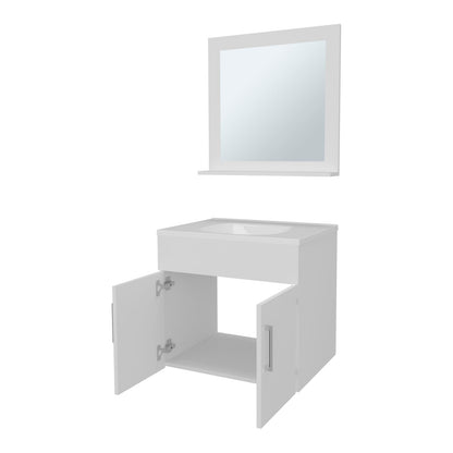 White Bathroom Vanity Set with Sink & Mirror