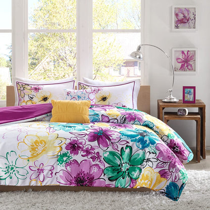 Full/Queen Blue Floral Comforter Set