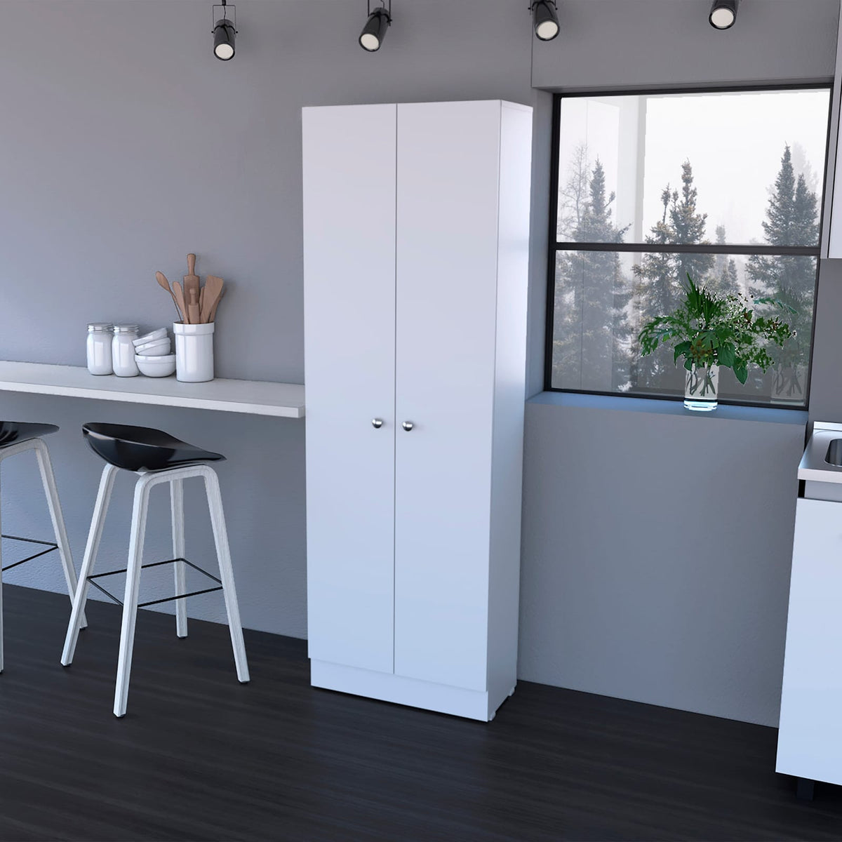 White Modern Kitchen Buffet with 5 Shelves for Dining Room