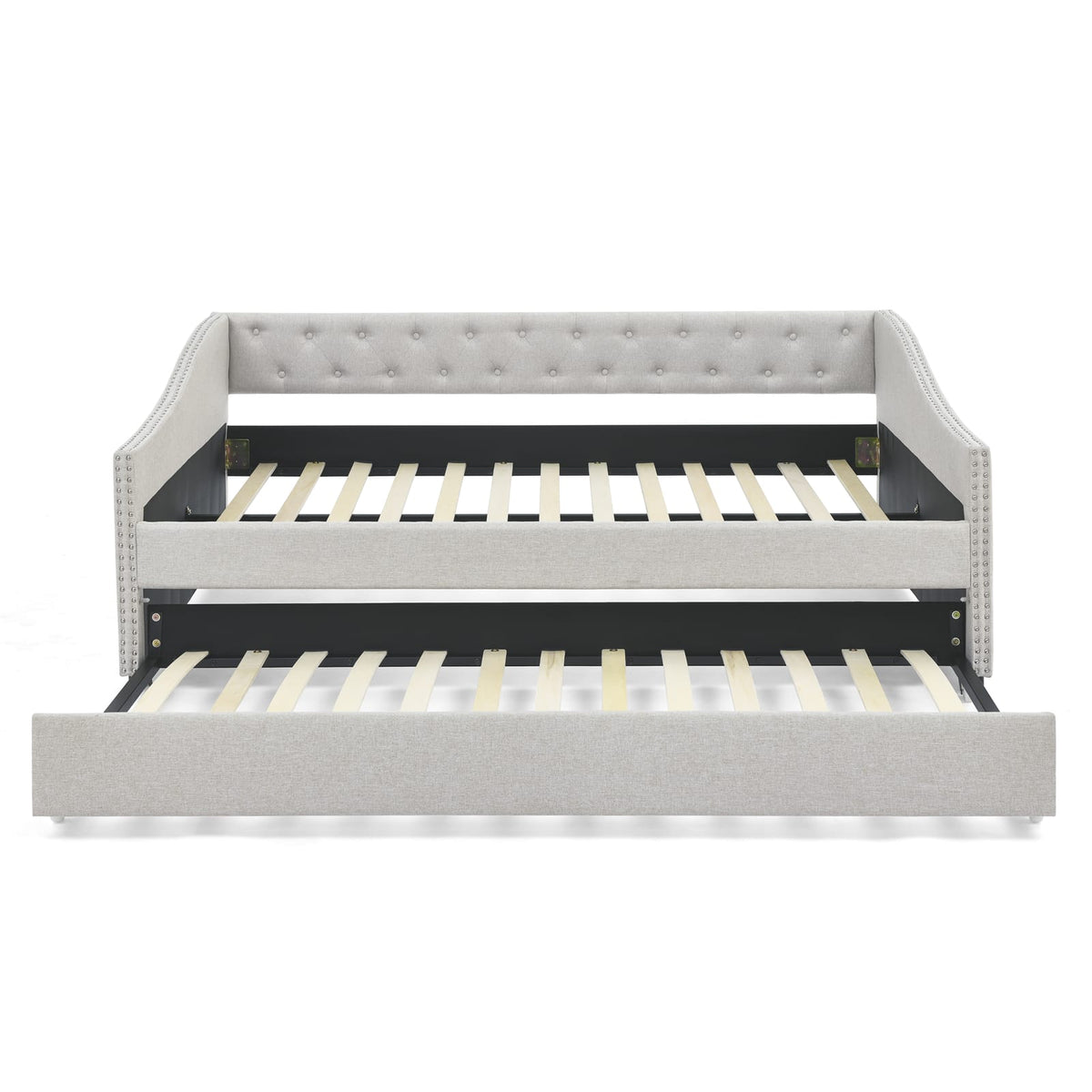 Beige Mid-Century Daybed with Trundle Storage for Comfortable Seating for Living Room