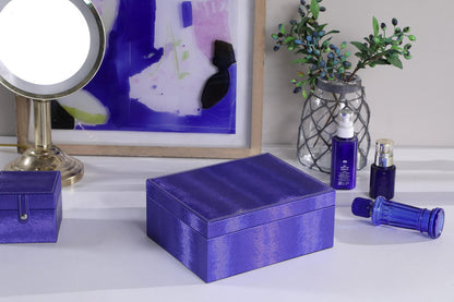 Azure Blue Leather Jewelry Case - 9.8" Long for Bedroom