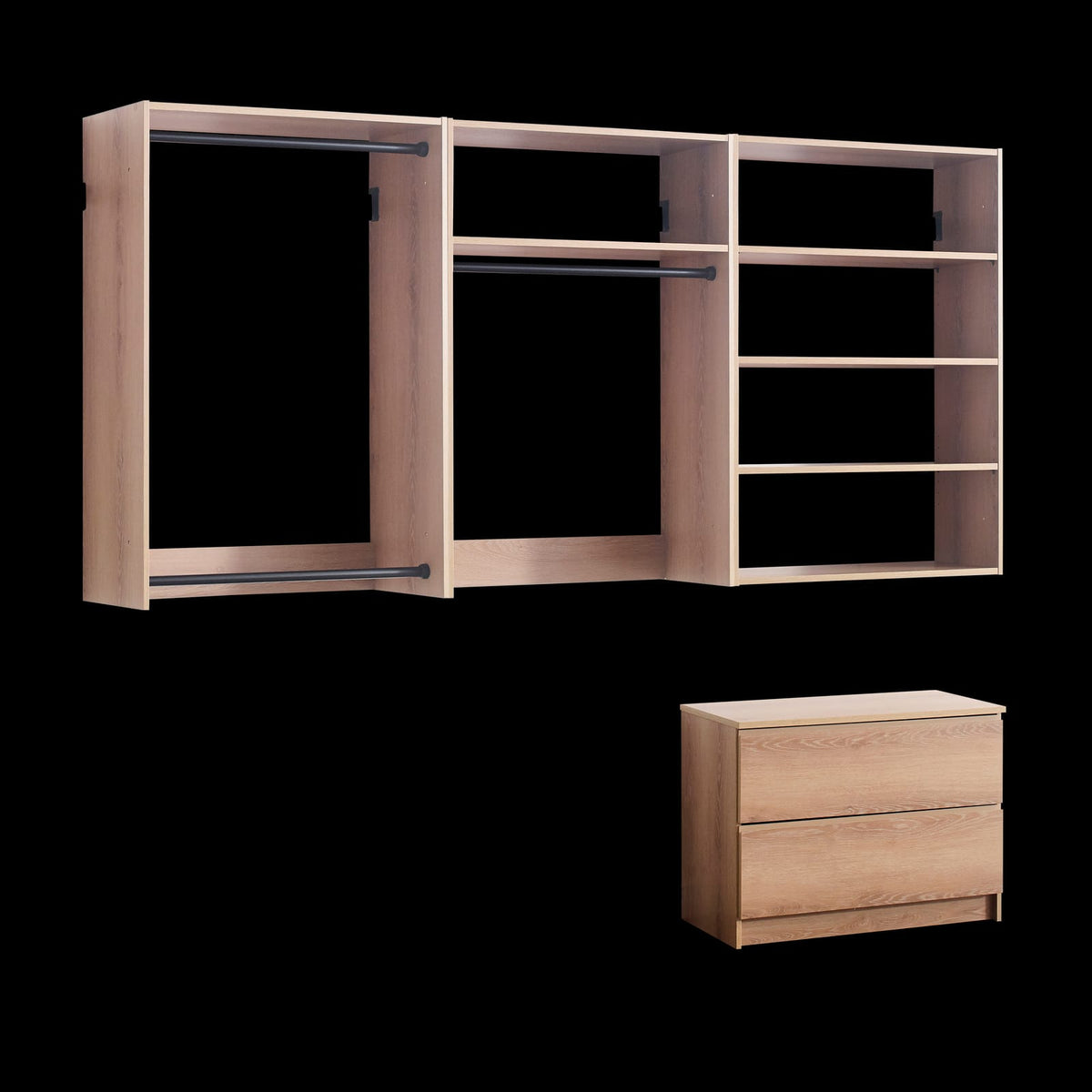 Oak Wood Modular Closet System - 5-Piece Unit for Bedroom