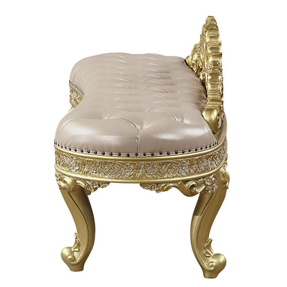 Light Gold Synthetic Leather Bench - Comfortable Storage Accent