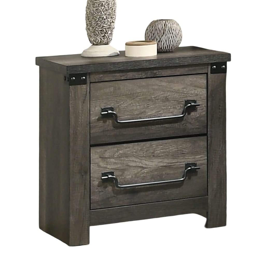 Gray 2 Drawer Bedside Cabinet Nightstand - Farmhouse Style