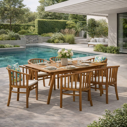 Teak Acacia Wood Dining Set - 6 Seat Outdoor Patio Furniture