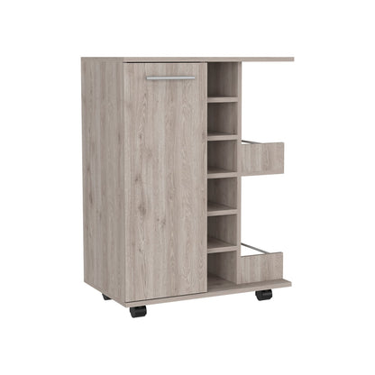 Light Gray Particle Board Bar Cart with Casters for Kitchen Storage