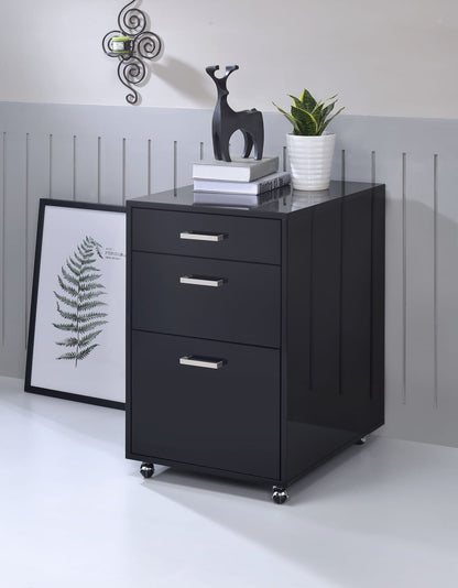 Black Synthetic Wood File Cabinet with 3 Drawers for Home Office