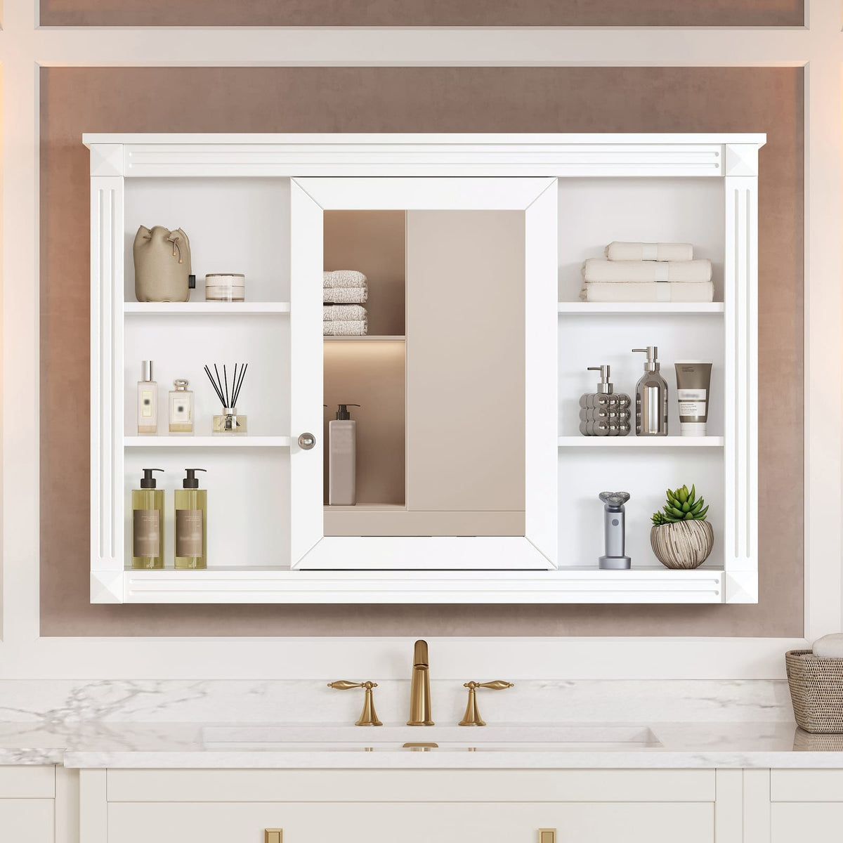White Bathroom Storage Cabinet - 1 Door Mirror Cabinet