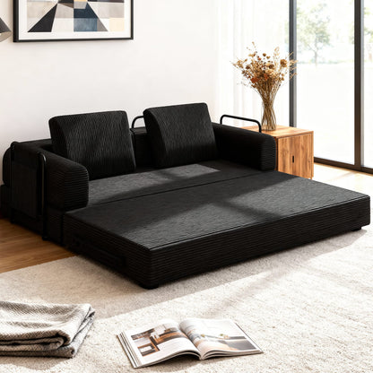 78 Inch Black Corduroy Sofa Bed - Converts to Bed for Living Room