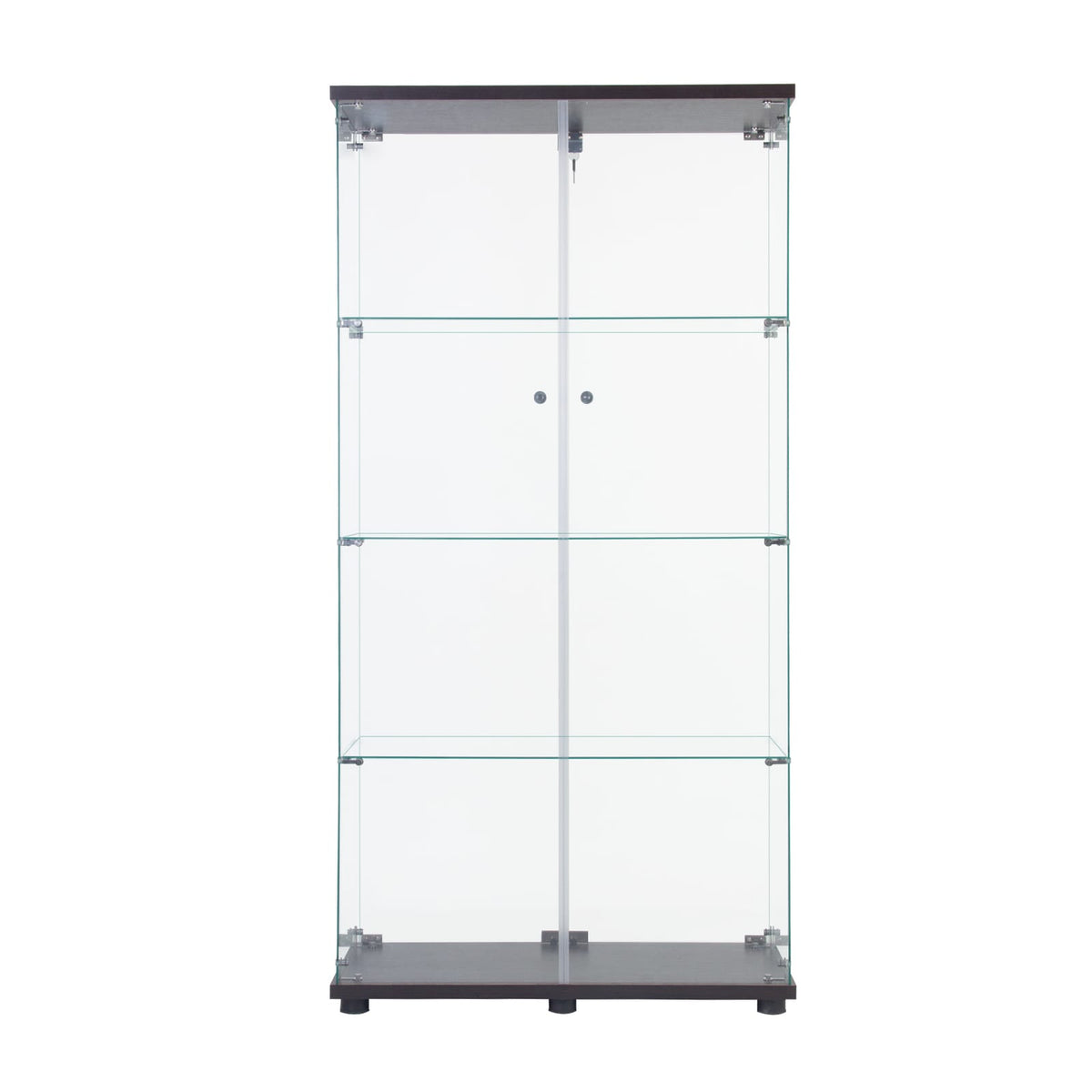 Tall 4-Shelf Glass Display Cabinet - Black for Living Room