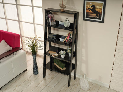 Solid Wood Black Bookshelf with 5 Shelves for Modern Living Room Storage