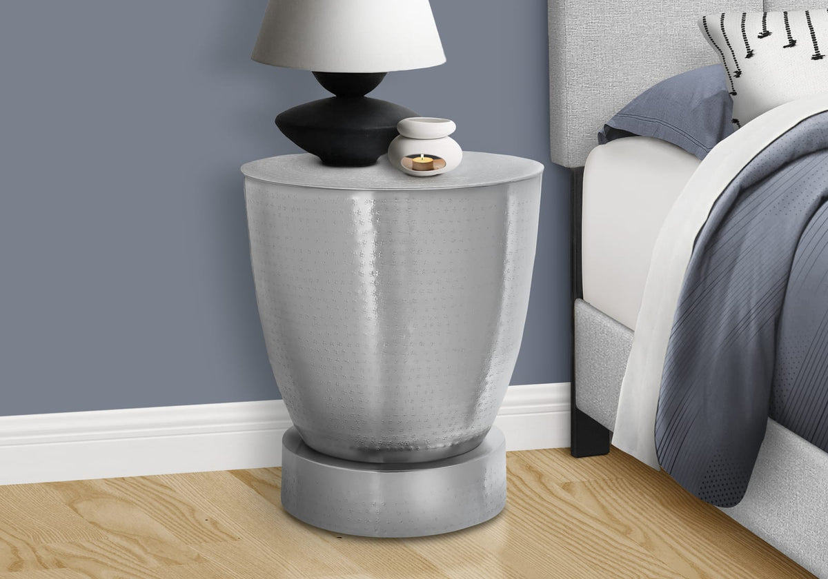 Chrome Metal Drum Accent Table - Side, End, Nightstand