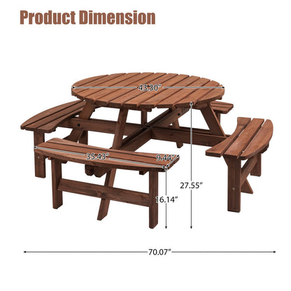 8 Person Wooden Picnic Table - Outdoor Dining Set with Benches